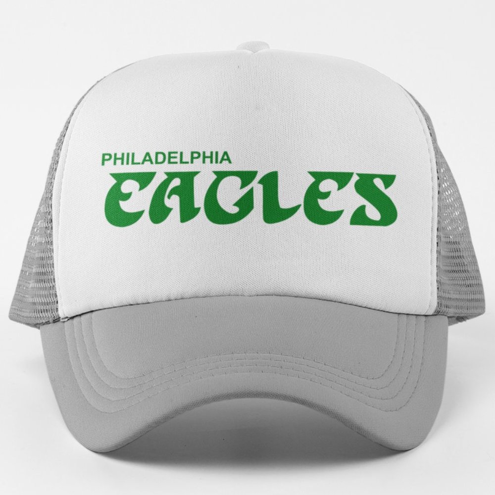 NEW Philadelphia Eagles 1973 Wordmark Foam Trucker Mesh Snapback Hat 2-TONE GREY